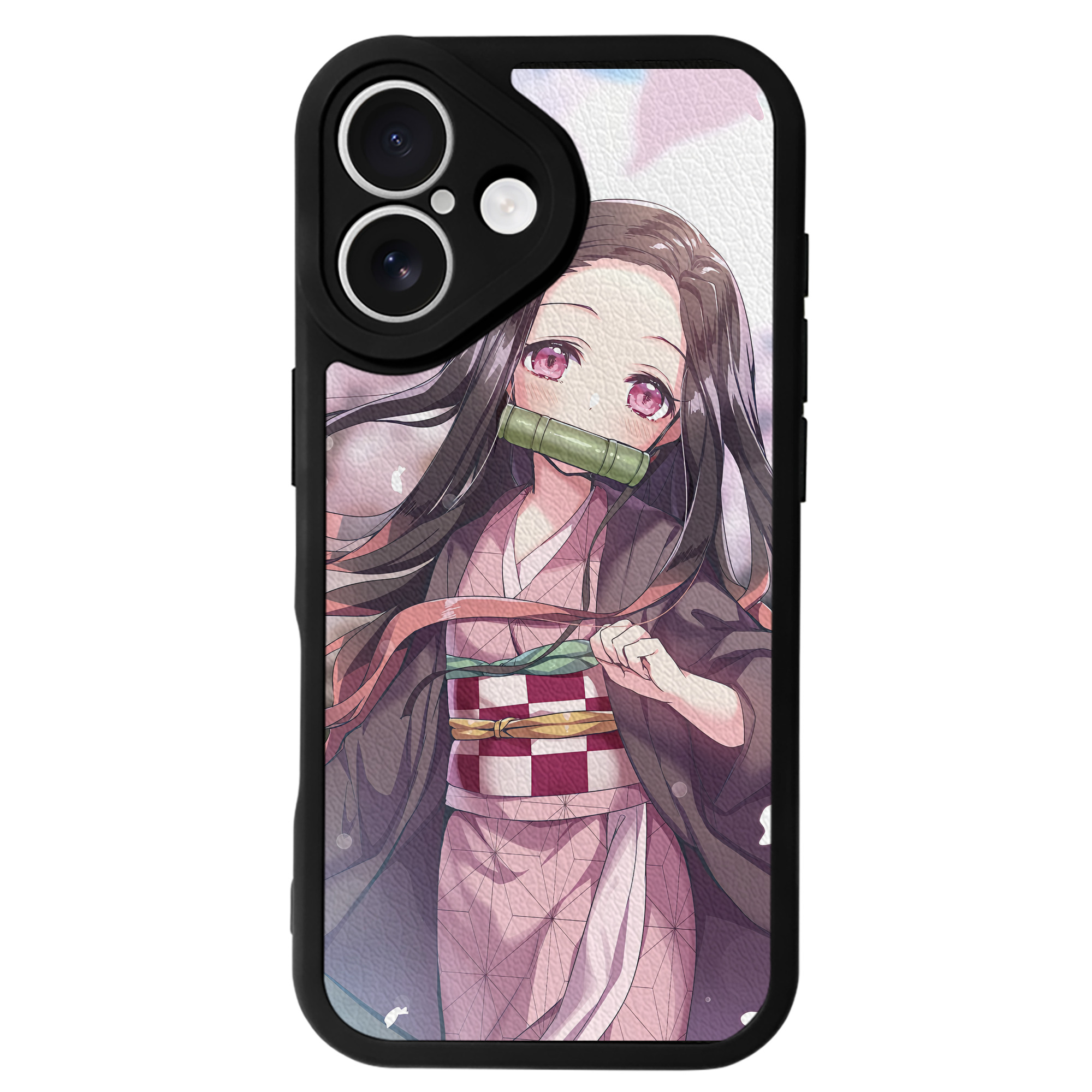 （画像用） 鬼滅の刃（きめつのやいば）竈門 禰󠄀豆子／かまど ねずこ Kamado Nezuko 【iPhone 16シリーズ対応】シリコンスマホケース（レザー調） 材質：シリコン